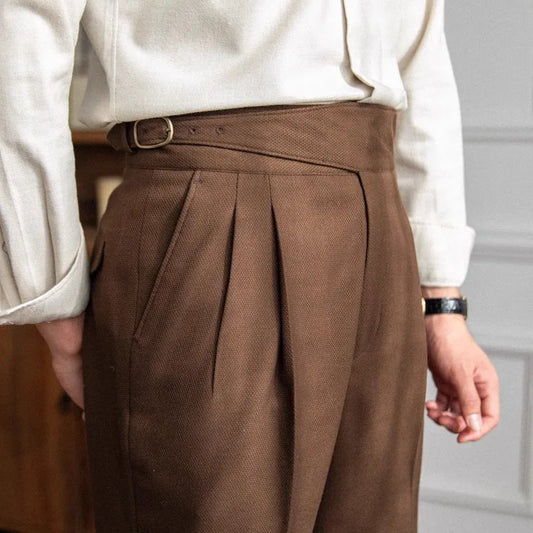England Style Naples High Waist Straight Suit Pants For Men  Spring Autumn Fashion Business Casual Trousers Clothing