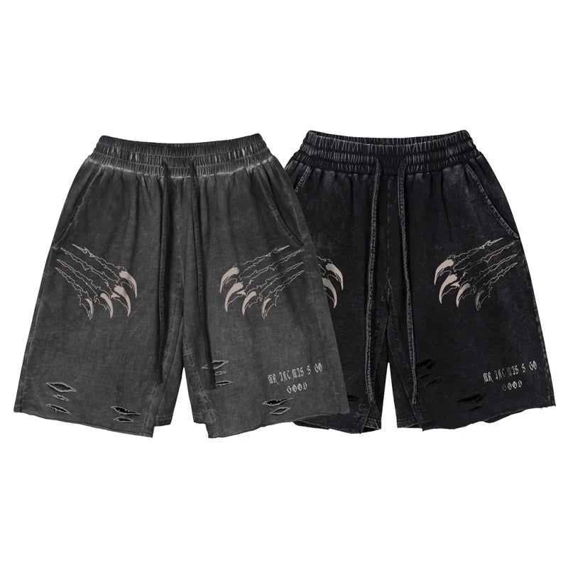 saferido Casual Streetwear American Vintage Fashion Brand Letter Shorts for Men's Summer New Wash Old Loose Cotton Capris for Men and Women