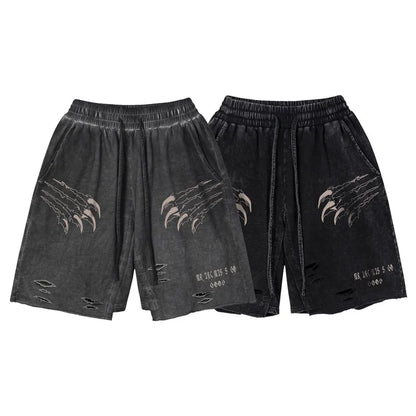 saferido Casual Streetwear American Vintage Fashion Brand Letter Shorts for Men's Summer New Wash Old Loose Cotton Capris for Men and Women