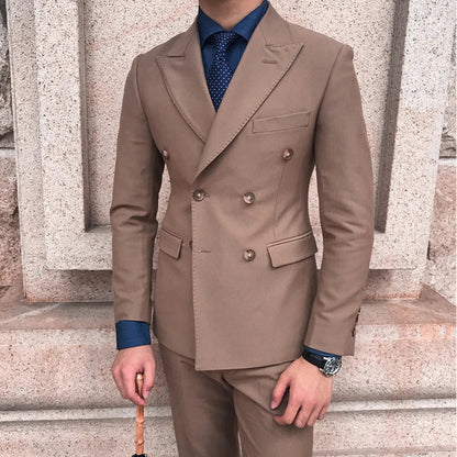 saferido British Double Breasted Formal Dress Suit Men Black Smoking Homme Mariage Suit Fashion Groom Men Suit Slim Fit Business Tuxedos