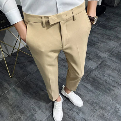 saferido Men Summer Business Formal Pant Solid Casual Korean Slim Fit Suit Pants Mens Wedding Social Office Trousers Plus Size 29-38