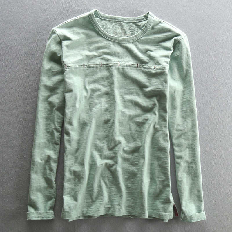 Long Sleeve T-shirt for Men Casual Basic Cotton Tshirt Solid Color O-Neck Pullover Tops Male Best Seller Tees Clothing