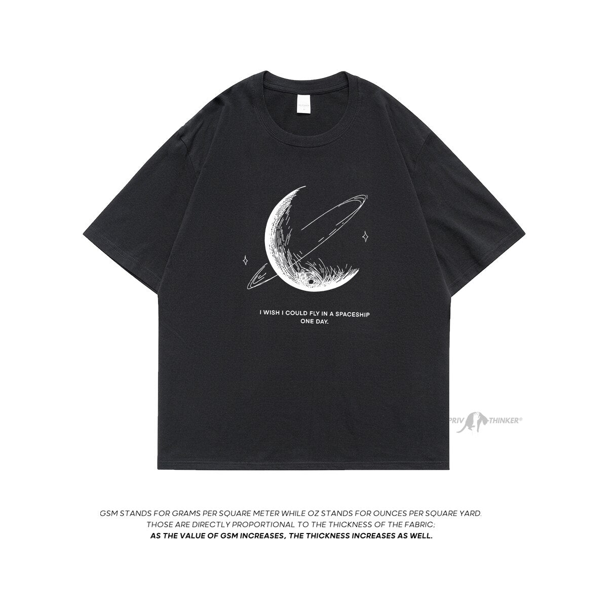 HybSkr Simple Stroke Moon Graphic Men Tshirt Oversize Letter Print Short Sleeve T-shirt Cotton Male Streetwear Unisex Basic Tops