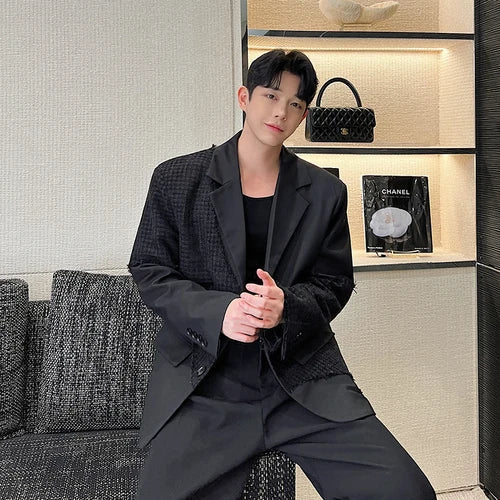 saferido Fashion Korean Spring New Men's Patchwork Tassels Suits Niche Blazers Male Casual Solid Color Shoulder Pad Lapel