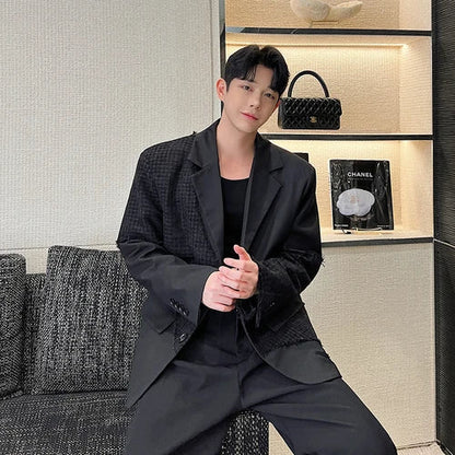 saferido Fashion Korean Spring New Men's Patchwork Tassels Suits Niche Blazers Male Casual Solid Color Shoulder Pad Lapel