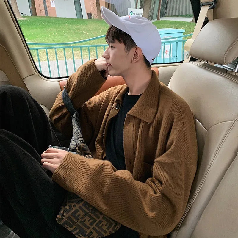 saferido Autumn Clothing Men's Knitted Luxury Cardigan Shirt Sweatercoat Casual Long Sleeve Solid Color Vintage Korean Knitwear 2024 New