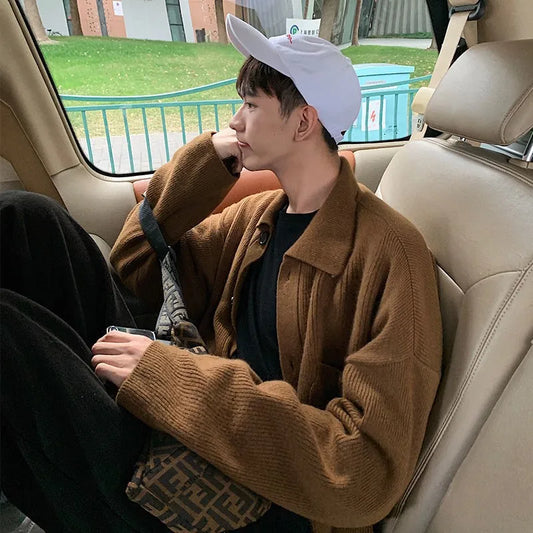 saferido Autumn Clothing Men's Knitted Luxury Cardigan Shirt Sweatercoat Casual Long Sleeve Solid Color Vintage Korean Knitwear 2024 New