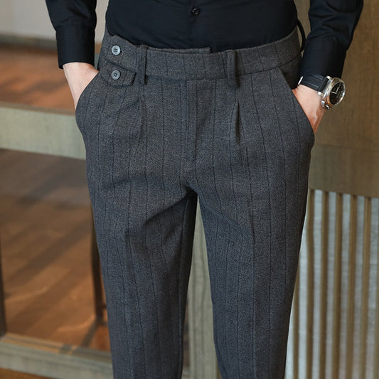 British Style Winter Men Thick Woolen Cloth Suit Pants Casual Straight Drape Korean Fashion Business Trousers Male Clothing