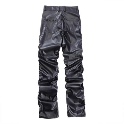 saferido Pleated Leather Pants Men’s Motorcycle Pants PU Leather Pants Men’s Punk Leather Cargo Pants Leather Pants
