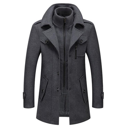 Men's Wool Jacket Winter Autumn Mens Long Windproof Wool Coat Casual Thick Slim Fit Jacket Male Overcoat