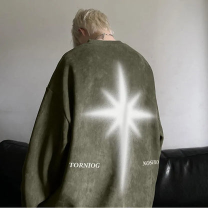 saferido High Street Men Sweatshirt Angel Wing Graphic Printed Gothic Style Pullover Sweatshirts Oversize Baggy Hip Hop Round Neck Hoodie