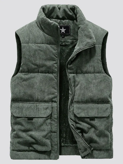 Casual Thick Vest Men Solid Winter Cargo Sleeveless Jacket Man Fashion Zippper Corduroy Turtleneck Warm Boy Outwears