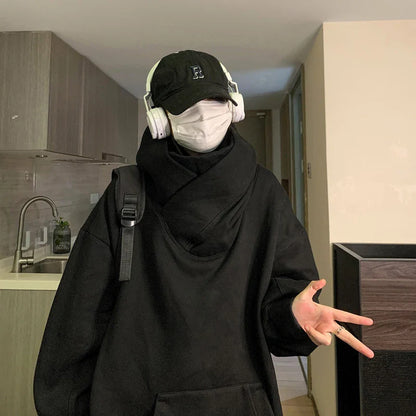 saferido Harajuku High Collar Loose Hoodie Spring Hip Hop Sweatshirt Hooded Baggy Fashion Streetwear Black/Gray Long Sleeve Men Hoodies