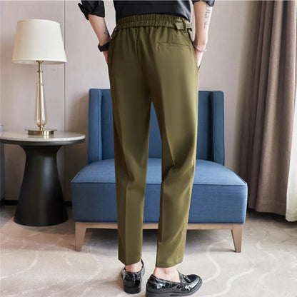 saferido British Style Simple High Waist Casual Pants Slim Solid Suit Trousers Pantalon De Travail Pour Homme Business Korte Homme 3XL