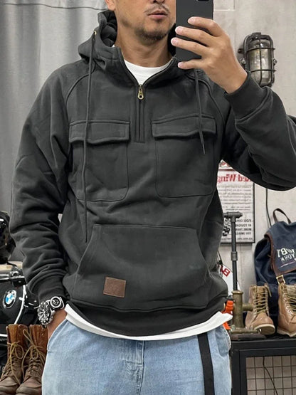 saferido Male Clothes 90s Vintage Hoodies Sweatshirt for Men Half Zip Green Aesthetic Hooded Cheap Harajuku Fashion Winter Loose New in S
