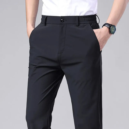 Summer Casual Pants Men Thin Business Stretch Slim Elastic Waist Jogger Korean Classic Thin Black Gray Blue Trousers Male