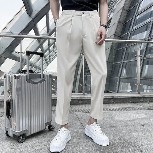 saferido Korean Business Solid Color Stretch Trousers Casual Pants Black Grey Mens Pants Office Trousers Men Tight-ankle Hombre 36