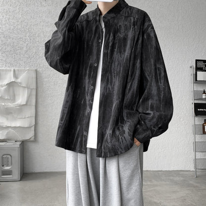 saferido Stand Collar Tie-dye Shirt Men Handsome Long Sleeve Men's Clothing Spring Autumn Korean Loose Streetwear Casual Shirts