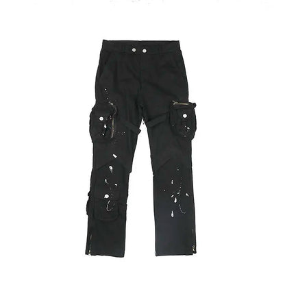 saferido Street Strap Speckled Ink Pocket Stereoscopic Cut Micro Horn Workwear Pants Hip Hop High Street Punk y2k streetwear Stacked Casual Pants
