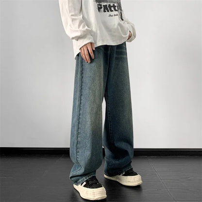 saferido Jeans men Autumn Loose Denim pants Wide Leg Jean Male  Straight Denim Pants Harajuku Vintage Jean Trouser Streetwear Clothes
