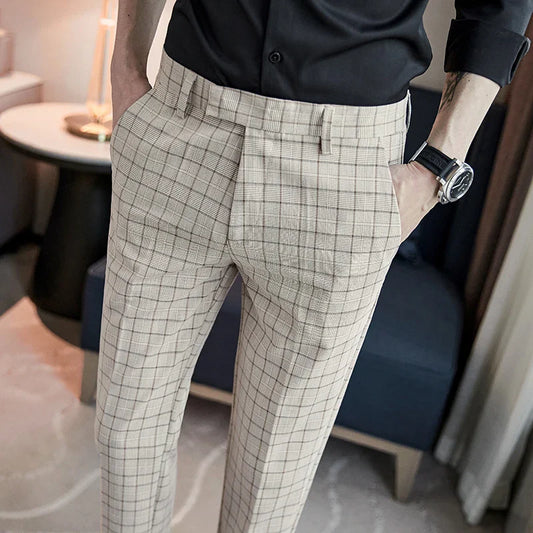 saferido Formal Pants Men Trousers British Style Mens Plaid Pant Pantalon Costume Spring Autumn Plaid Casual Dress Pants Men Social