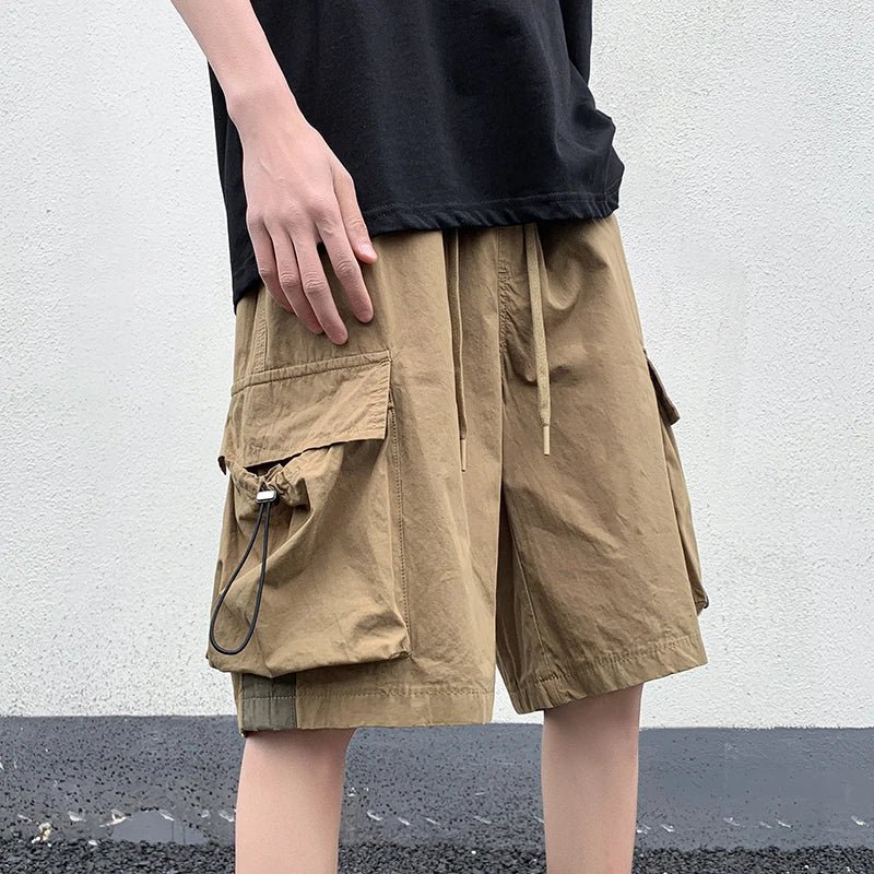 saferido Summer New Japanese Style Large Size Thin Shorts Men Loose Knee Cargo Shorts Hip Hop Streetwear Male Short Trousers
