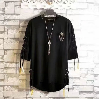 saferido Techwear Fashion Printing Anime Men Lace Up T Shirt Streetwear Summer Hip Hop Punk Male Clothing Harajuku Casual Sport T-Shirt