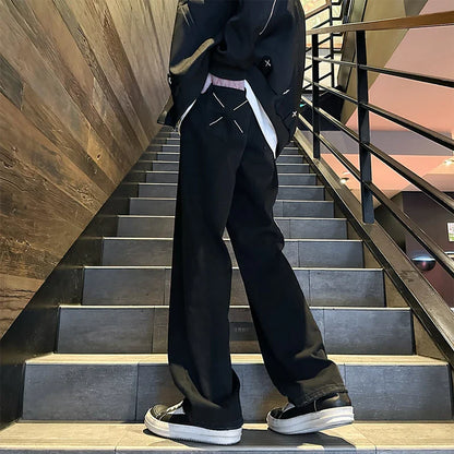 saferido Black/Blue Spring New Straight Jeans Men Women Wide Leg Denim Skateboard Trousers Fashion Boyfriend Pants Male