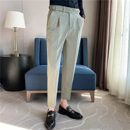 saferido  British Style Autumn New Solid High Waist Trousers Men Formal Pants High Quality Slim Fit Business Casual Suit Pants Hommes