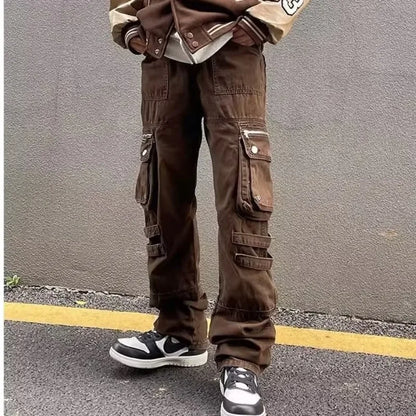 saferido Y2k Men's Clothes Man Pants Summer New Cargo Pants  American Cotton Work Wear Pants Loose Casual Straight Trendy Men Trousers