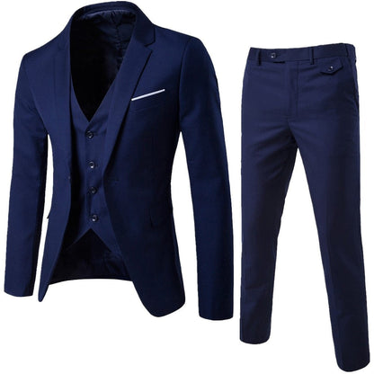 Men Blazers 3 Pieces Sets Business 2 Suits Vest Pants Blue Coats Wedding Formal Elegant Jackets Korean Luxury Free Shipping