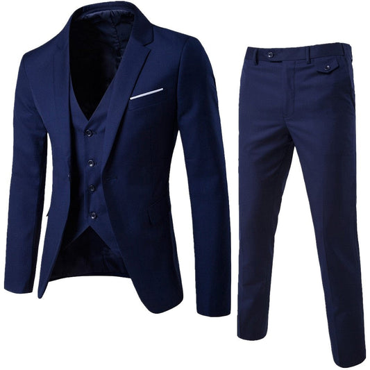 Men Blazers 3 Pieces Sets Business 2 Suits Vest Pants Blue Coats Wedding Formal Elegant Jackets Korean Luxury Free Shipping