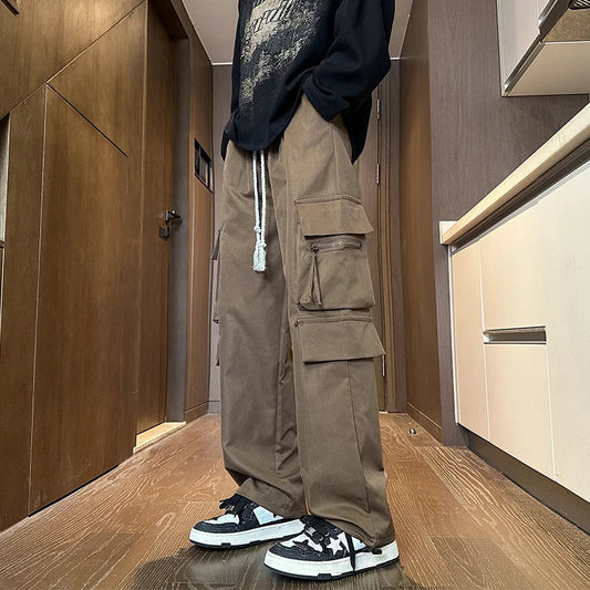 saferido Spring New Cargo Pants Men's Loose Straight Oversize Clothing Men's Baggy Sweatpants Multi-Pockets Jogger Trousers 5XL