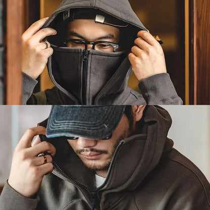 saferido American Sweater Mask Hoodie Zipper High Street Machine Coat Men's Autumn Casual Cityboy Special Design Pullover