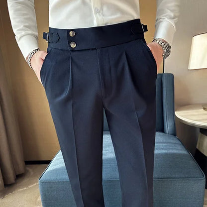 saferido  Spring Summer Men's Casual Pants Suit Pant Slim Fit Work Elastic Waist Jogging Trousers Male Black Grey Plus Size 29-36