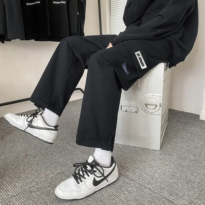 saferido Spring Autumn Casual Print Patchwork Cotton Wide Leg Pants Man Loose Y2k Pocket Hip Hop Cargo Straight Male Trousers Streetwear