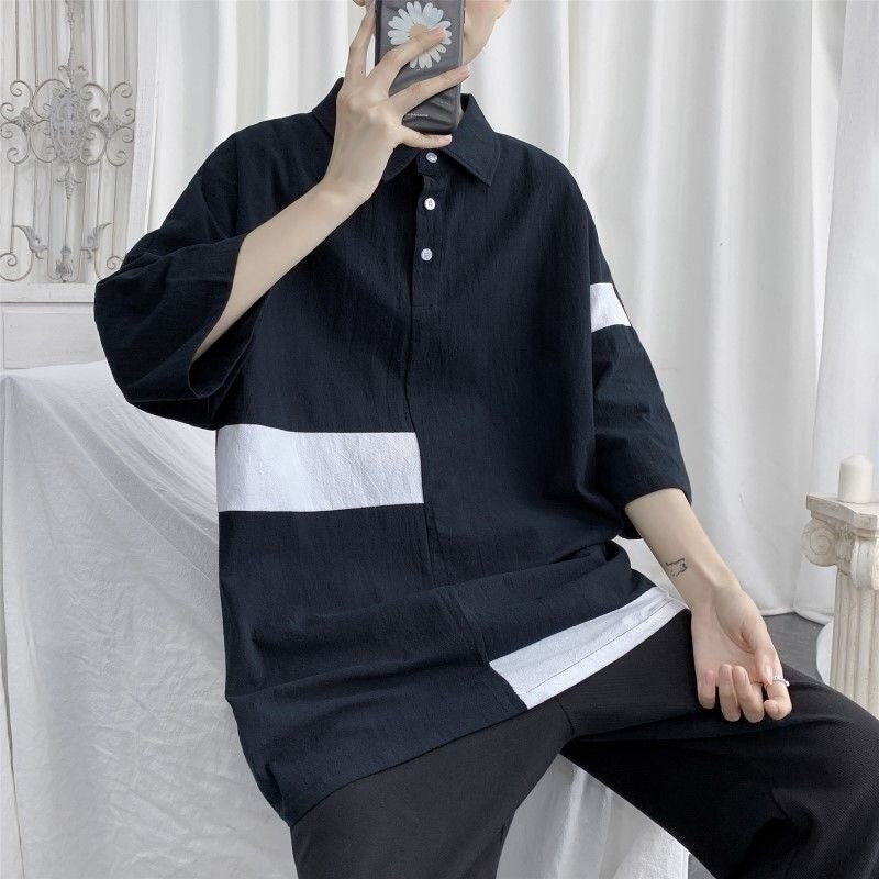 Summer New Polo Shirts Cotton Linen Breathable Men's Shirts Turn-down Collar All-match Tops Short Sleeve Harajuku Blouses
