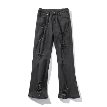 saferido American High Street Vibe Micro Flared Pants Men Stretch Ripped Jeans Loose Fashion Straight Streetwear Fall Guys Black Jean Men