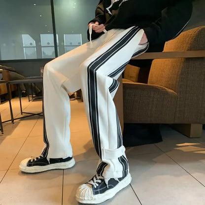 saferido Trousers Male Black Stripe Men's Casual Pants Straight Hip Hop Y2k New in Aesthetic Sale Harajuku Classic Summer Korean Style