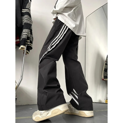 saferido American Style Stripe Zippered Trousers For Men Hip Hop Waterproof Outdoor Straight Leg Sweatpants Casual Loose Fit Pants