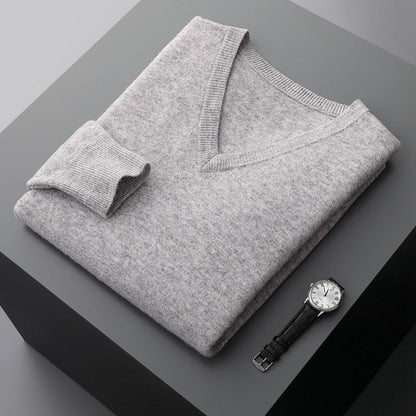 Merino Wool Sweater Men's V-neck Pullover Top Autumn Winter Knitted Casual Loose 100% Pure Wool Jacket
