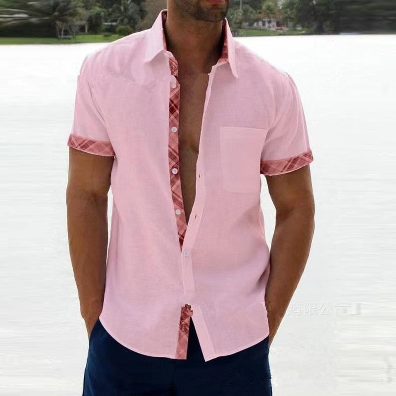 Vintage Plaid Print Mens Patchwork Shirts Fashion Loose Short Sleeve Button Cardigan Tops Men Clothes Spring Summer Casual Shirt
