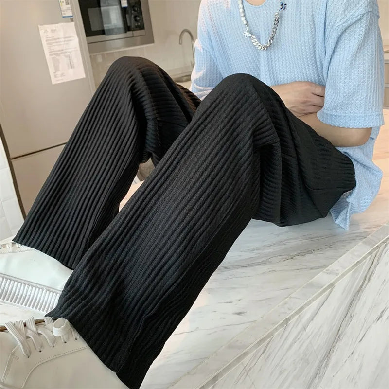 saferido Summer Pleated Pants Men Fashion Oversized Ice Silk Pants Men Japanese Streetwear Loose Straight Pants Mens Casual Trousers
