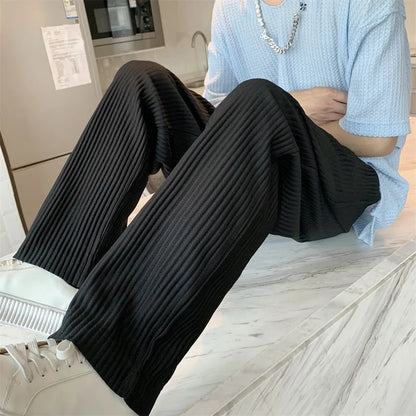 saferido Summer Pleated Pants Men Fashion Oversized Ice Silk Pants Men Japanese Streetwear Loose Straight Pants Mens Casual Trousers