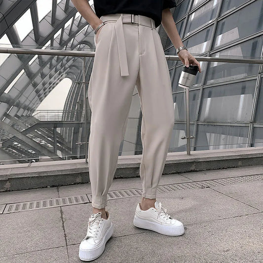 Korean Fashion Casual Suit Pants Spring New Men Slim Fit Classic Harem Pants Simple Wild Vintage Loose Solid Black Trousers
