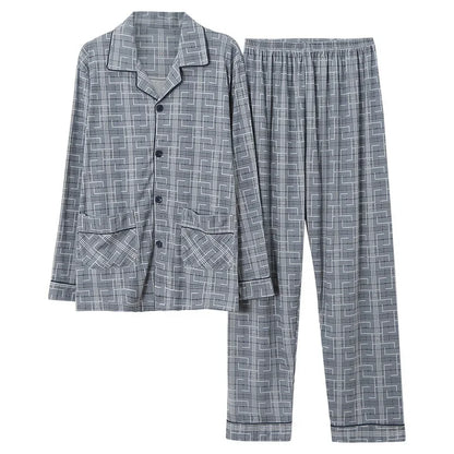 Men Pajamas Set Lounge Sleepwear Plaid Pyjamas Long Sleeve Spring Autumn Loungewear Male Homewear Home Clothes