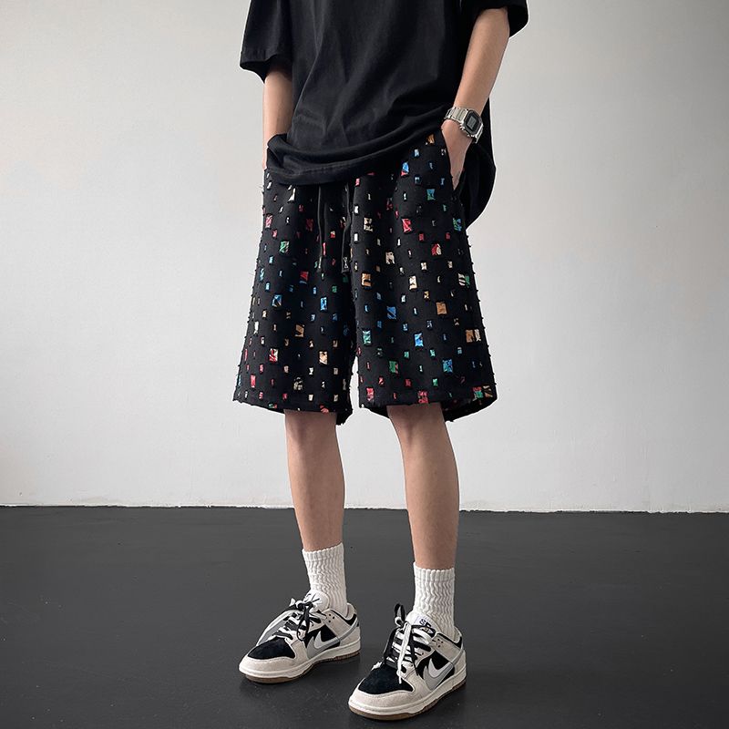 Men's Clothing Fashion Loose High Waist Patchwork Man Summer Lacing Printing Handsome Pockets Sports Comfortable Casual Shorts