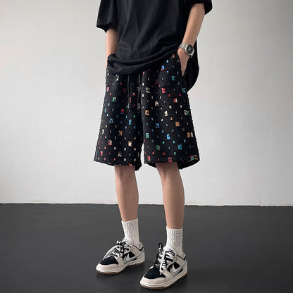 Men's Clothing Fashion Loose High Waist Patchwork Man Summer Lacing Printing Handsome Pockets Sports Comfortable Casual Shorts