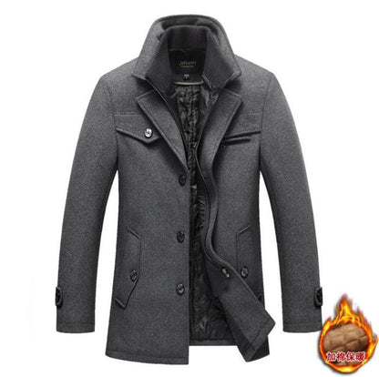 Men's Wool Jacket Winter Autumn Mens Long Windproof Wool Coat Casual Thick Slim Fit Jacket Male Overcoat