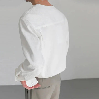 Fashion Men Shirt Solid Color Loose V Neck Long Sleeve Men Clothing Streetwear Korean Style Casual Shirts Men S-5XL